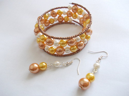 Souprava "Yellow apricot" - náramek + naušnice — foto 1