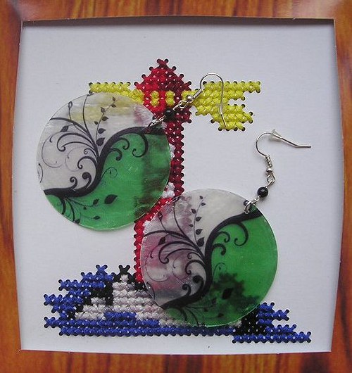 PERLEŤOVÉ NÁUŠNICE - zelený ORNAMENT — foto 1