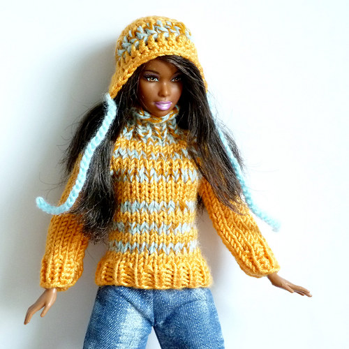 ORANGE svetr a ušanka pro Barbie — foto 1