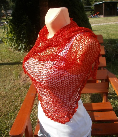 Háčkovaný šátek - oranžový, lesklý