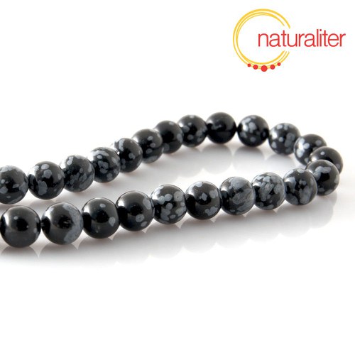 Vločkový obsidián korálky, 8 mm, šňůra 37cm