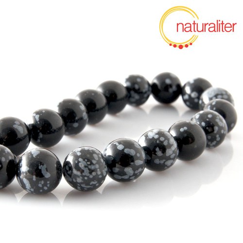 Vločkový obsidián korálky, 12 mm, šňůra 37cm