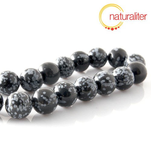 Vločkový obsidián korálky, 14 mm, šňůra 40cm