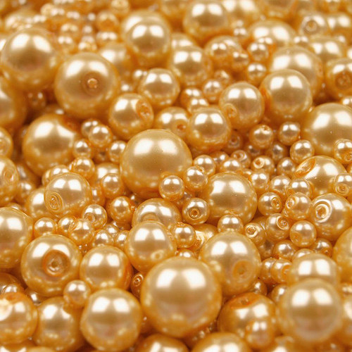 Perly voskové/ žlutooranžová B62/ 4-12mm MIX / 38g