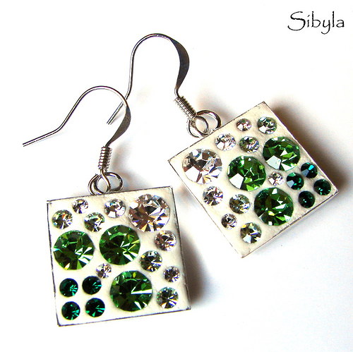 Exclusive Cube Green in White náušky — foto 1