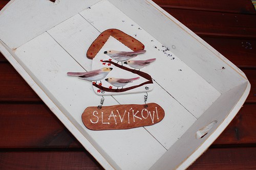 Dřevěná cedulka na dveře SLAVÍKOVI