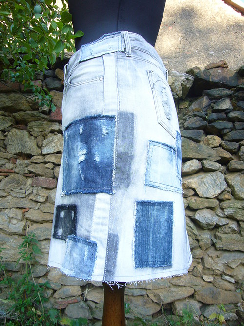 Denim sukně - bílá ....záplatová...... — foto 1