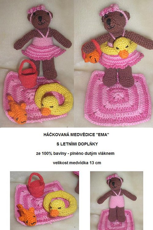 Háčkovaná medvědice "EMA" s letními doplňky — foto 1