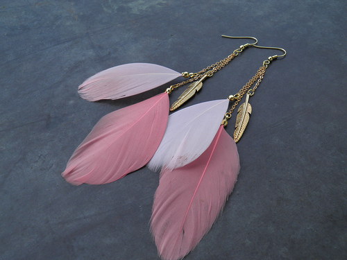 Flamingo- peříčkové náušnice — foto 1