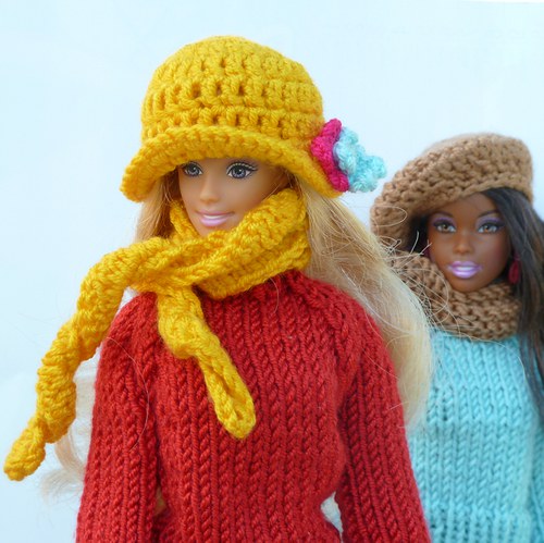 YELLOW klobouček a šála pro Barbie — foto 1