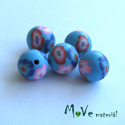 Fimo korálky 10mm, 5kusů, modrorůžové — foto 1