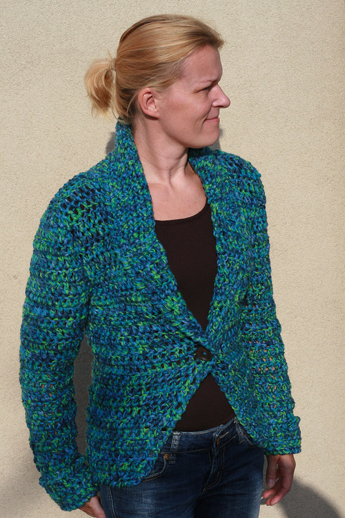 Háčkované sako Blue with Green — foto 1