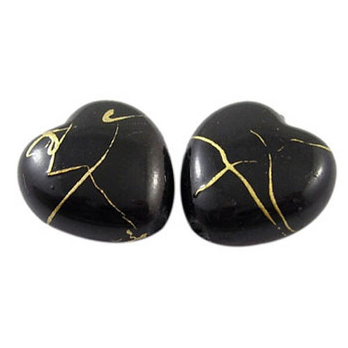 Korálek žíhaný srdce / 14x14mm/ černá / 6ks