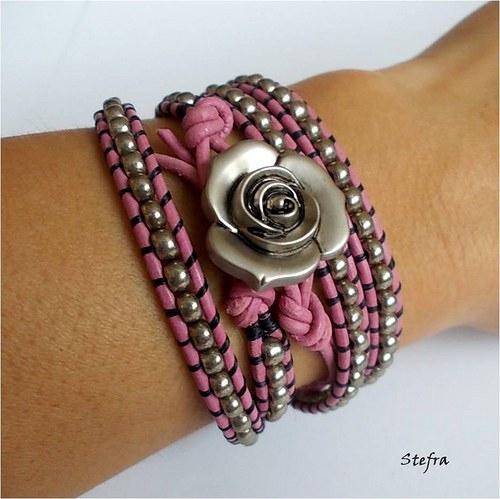 Silver rose - kožený náramek — foto 1