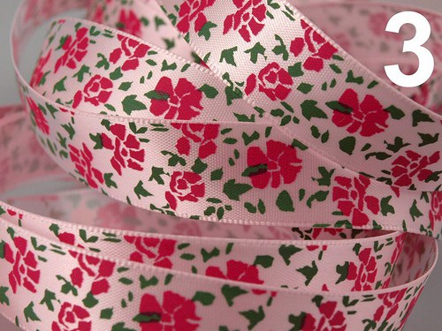Saténová stuha š. 16mm: Kvítky- Impatience Pink