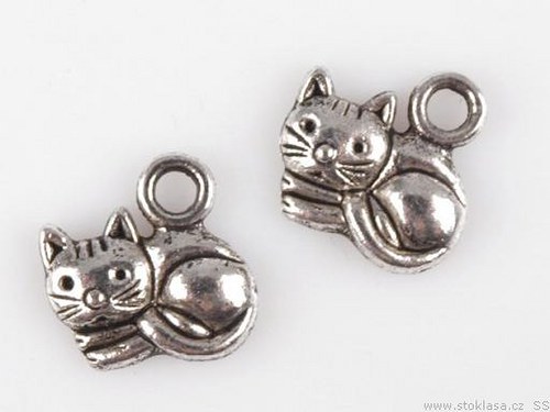 Přívěsek kočička starostříbro, 13x14 mm, 4 ks