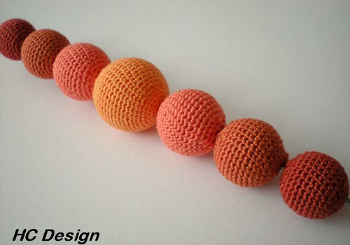 Oranžové háčkované kuličky, sada 7ks, — foto 1