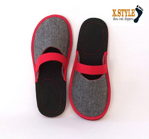 Pantofle Strip gray - red — foto 1