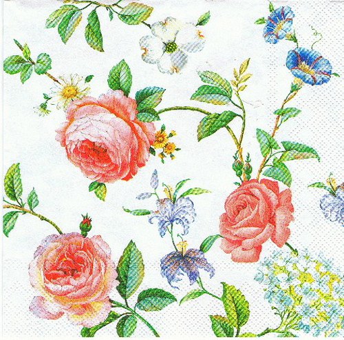 KV 053 Ihr- ubrousek 33x33 - květinky mix na bílém