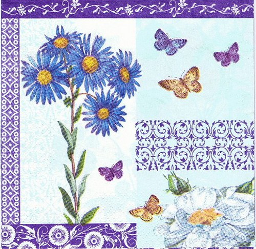 KV 394 - ubrousek33x33 - modrý květ na tyrkys