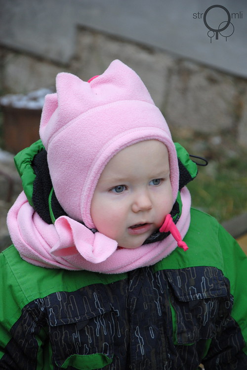 Dětská čepice + šála, růžová 1 rok — foto 1