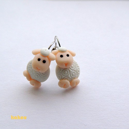 Fimo naušnice - ovečky — foto 1