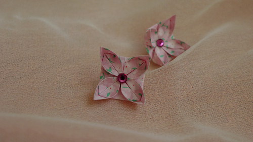 Origami náušnice - růžové — foto 1