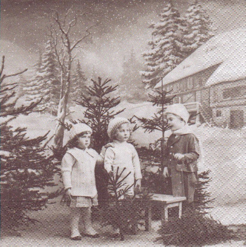 Ubrousek vintage - děti u stromečku
