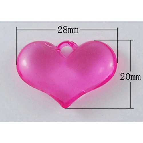 Přívešek srdce transp./ 28x20mm/ růžová tm./ 2ks