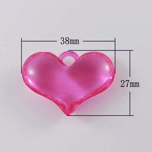 Přívešek srdce transp./ 38x27mm/ růžová tm./ 1ks