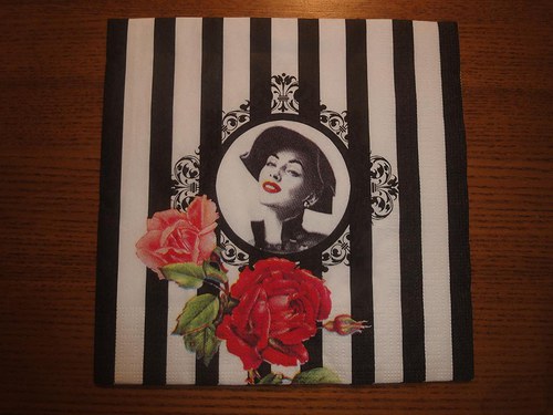 Ubrousek na decoupage - dáma a proužky