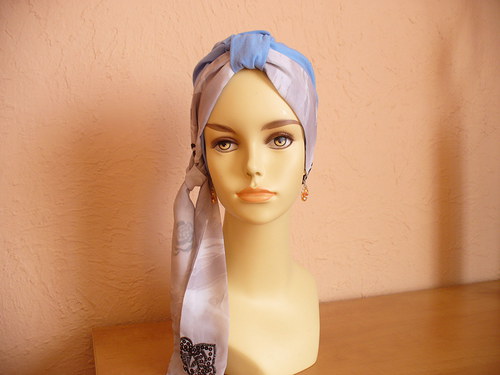 Turban modrý s šedou šálkou — foto 1
