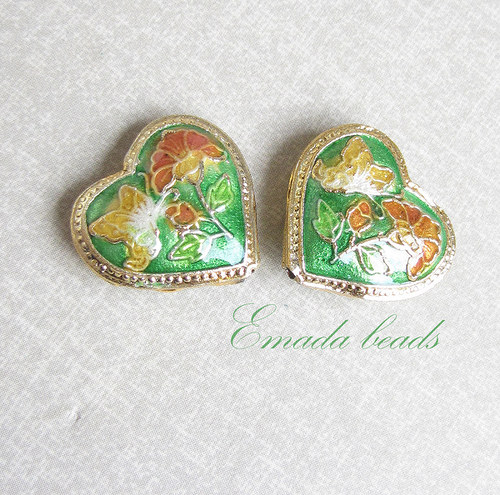Cloisonne srdce zelená, 2 cm — foto 1