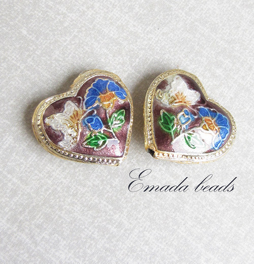 Cloisonne srdce fialová, 2 cm — foto 1