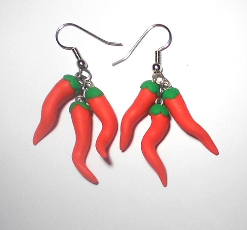 Fimo naušnice 3 červené papričky — foto 1