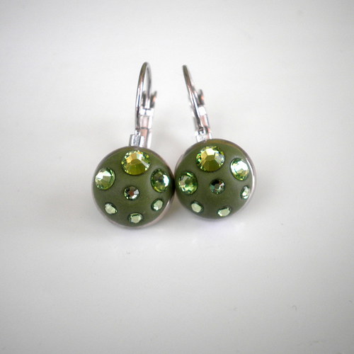 Náušnice zelené s šatony Swarovski