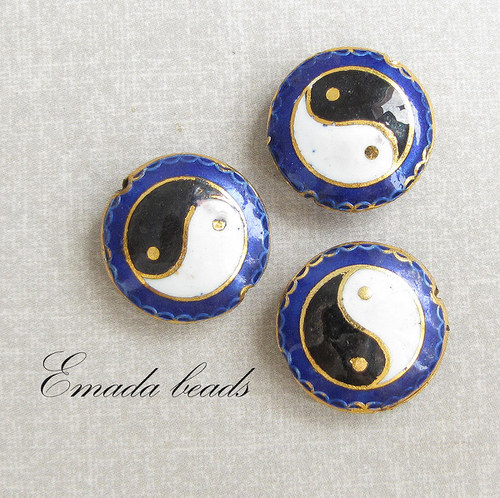 Cloisonne jing jang, indigo, 2 cm — foto 1