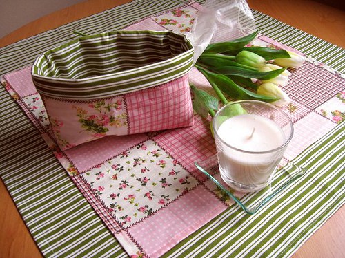 Růžový Patchwork na Zeleném Proužku.... — foto 1
