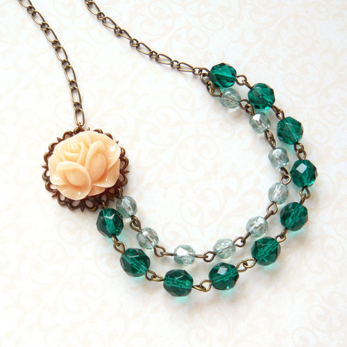 Náhrdelník květinový emerald a meruňka — foto 1