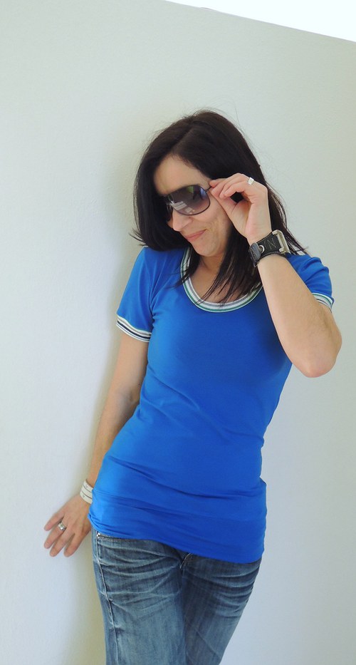 Modré s pruhovanými lemy XL — foto 1