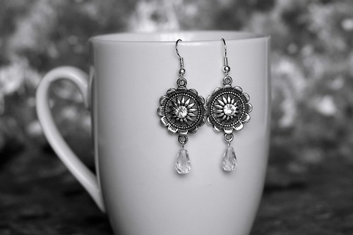 Clear - Flower in silver - náušnice*