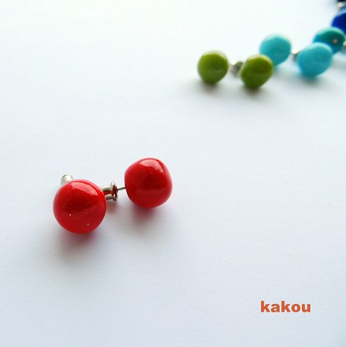 Naušničky kuličky červené/třpytky — foto 1