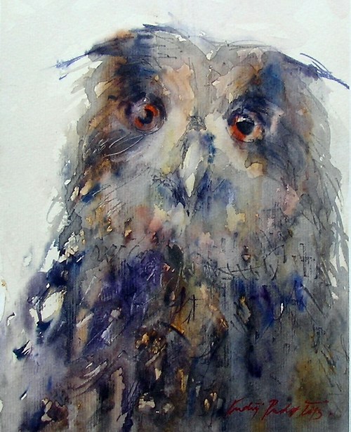 Bubo bubo,originální akvarel A4 — foto 1