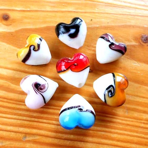 Srdíčka Lampwork 20mm - 5ks - Mix