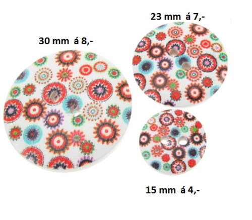 Knoflík dřevěný VESELÁ KOLEČKA 15 mm,23 mm,30 mm