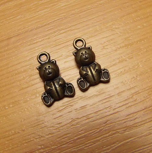 Méďa - starobronz - 16mm x 10mm - 2 kusy