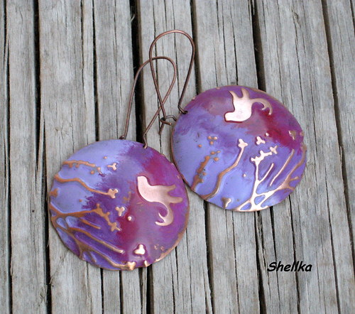 Náušnice ,,LILA BIRDS,, — foto 1