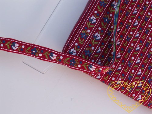 Červená krojová stuha - vzorovka - š 1 cm