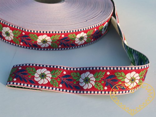 Červená krojová stuha - vzorovka - š 2,5 cm