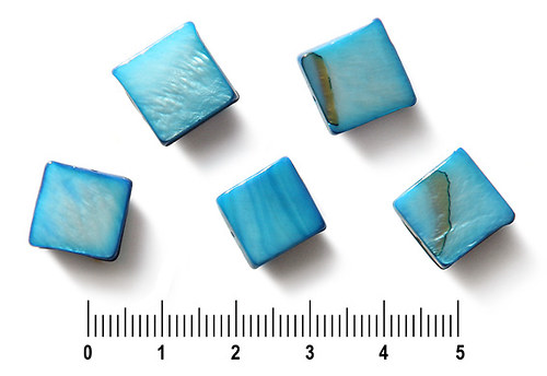 Perleťové čtverečky tyrkysové, 12 x 12 mm, 15 ks